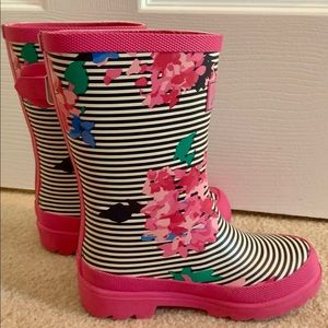 Joules Girl's Rain Boot Pink Stripe Floral